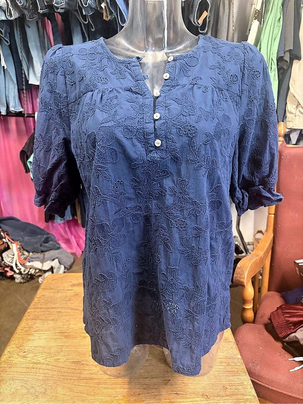 Loft Floral Blouse in Blue Like New